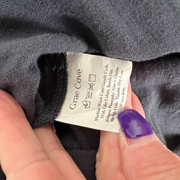 Grae Cove Button Elastic Waist Pleated Linen Midi Skirts Women SZ M Blue Flowy - Picture 5 of 9